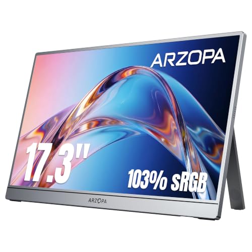 ARZOPA Portable Monitor 17.3 Inch Portable Monitor with 1080P FHD 103% sRGB IPS Display, Gaming Monitor with Built-in Kickstand, USB-C HDMI Second Screen for Laptop PC Mobile Phone PS5 Xbox - Z1C Plus