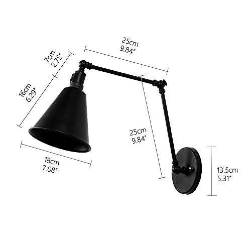 Newrays 2-Pack Industrial Black Swing Arm Wall Lights with Switch Hard Wired for Bedroom Sconce ...