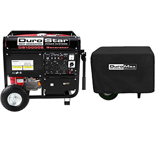 DuroStar DS10000E, 8000 Running Watts/10000 Starting Watts, Gas Powered Portable Generator+ DuroMax XPLGC Large Weather Resistant Portable Generator Dust Guard Cover