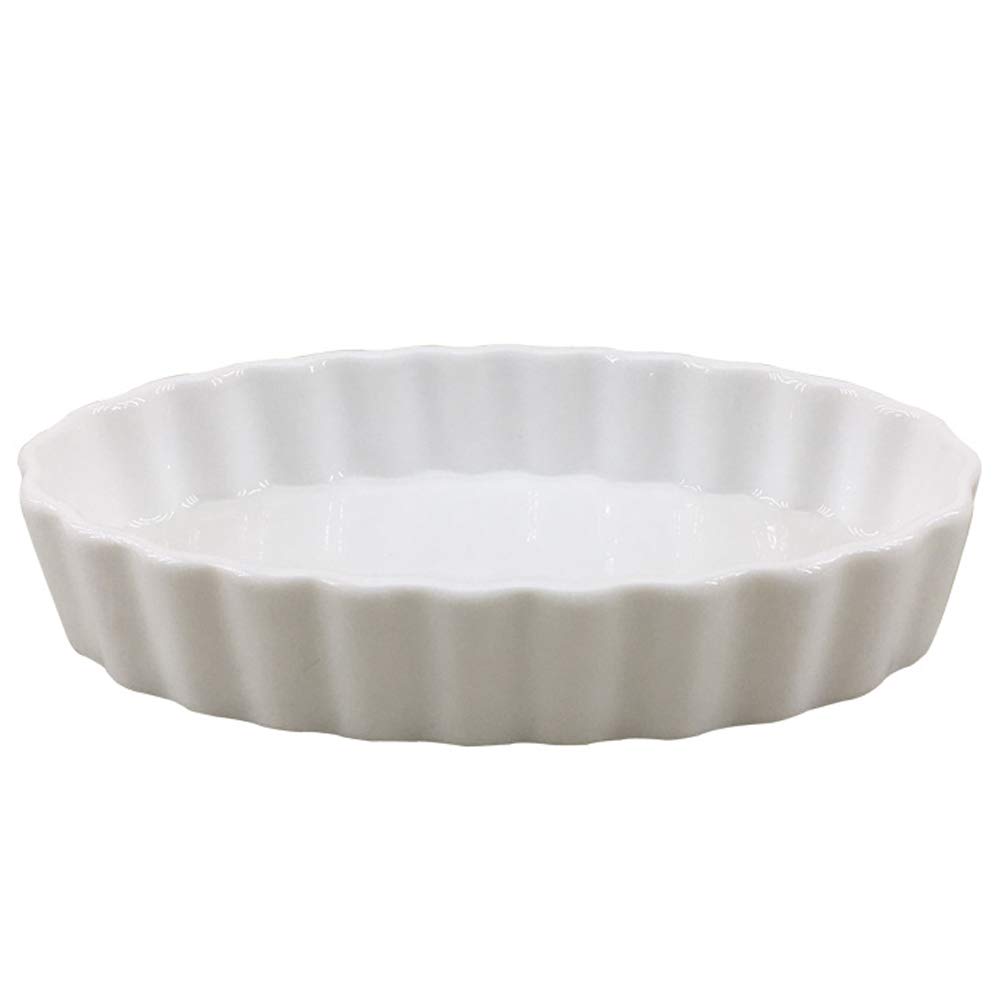 TAMUME Deep Pie Dish Porcelain Baking Mould Plate and Pizza Pan, Round Ceramic Pie Pan and Fluted Cake Baking Tray (25cm)