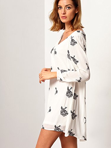 Shein Womens Long Sleeve White Floral Embroidery Dress M White | Desertcart  Botswana