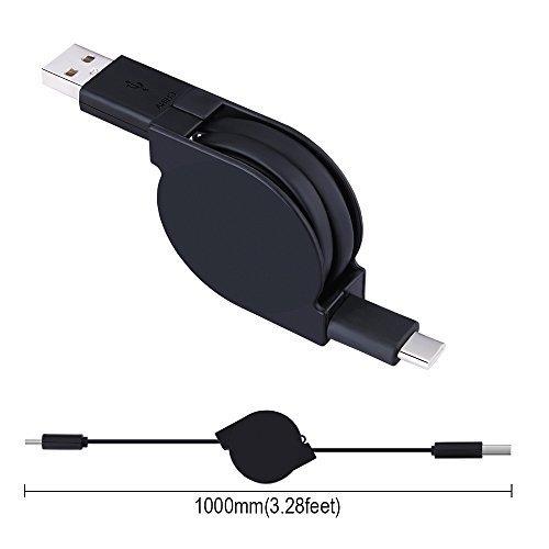 Retractable USB Type C Cable, CIQILY USB C to USB A Cord Data Transfer Sync & Charging for Samsung Galaxy S9 S8 Plus Note 8 LG V30 V20 G6 G5 New Macbook HTC U11/10 Google Pixel 2 XL Moto Z2