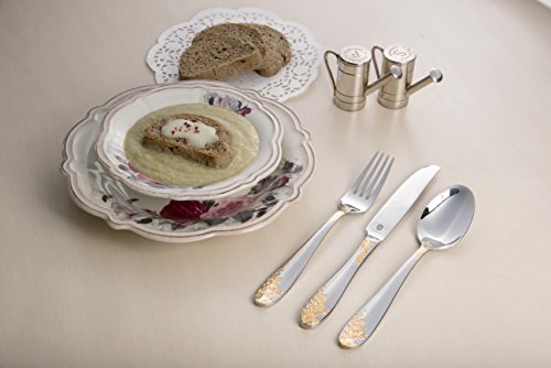DANIALLI 20-Piece 24K Gold Plated Flatware Set For 4, Modern Imperial Design Silverware Set, 18 10 Stainless Steel Utensils Set of Golden Cutlery, Include Knife/Fork/Spoon, Dishwasher Safe
