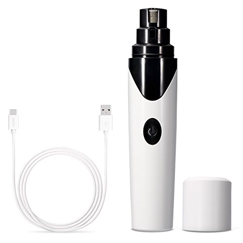 Pet Nail Grinder, Mindsinglong USB Rechargeable Electric Animals Nail Grooming Tool for Small Medium Large Size Dogs, Cats and Other Pets - White