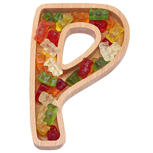 Wooden Letter P Candy Dish, Monogram Nut Bowl, Snack, Cookie, Cracker Serving Plate, Decorative Display, Home Accessory, Unique Gift Idea, for Date, Baby Shower, Birthday Party, Small Size - Thumbnail 3