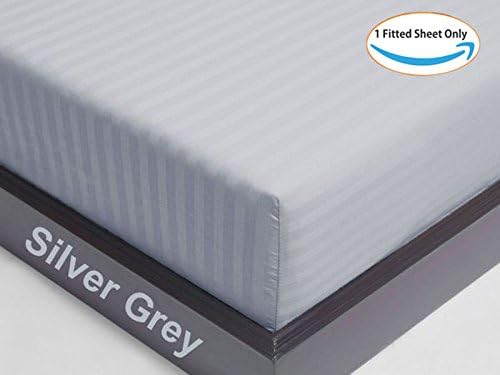 Vivacious Bedding Premium Hotel Quality 600TC 100% Egyptian Cotton 1 Piece Fitted Sheet 22" Deep Pocket Emperor Size Silver Grey Striped