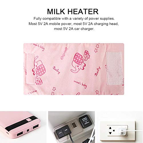 WXLAA Portable USB Milk Bottle Warmer Heater Baby Milk Water Warming Bag Composite Coffee Tea Mug Heating Element Warming Bag (Pink) - Thumbnail 4