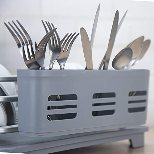 Evelyne GMT-10331 Aluminum Dish Drying Rack With Utensil Holder - Kitchen Countertop Rust Proof Dish Rack And Drainboard Set - Large Dish Organizer Rack