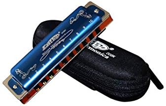 Xiaoningmeng 10-hole Professional Blues Harmonica, 17-tone (including Paddy), Blue, Suitable For Beginners, Advanced, Performer, Competitions. Folk music instrument (Color : Blue-Paddy C-10)