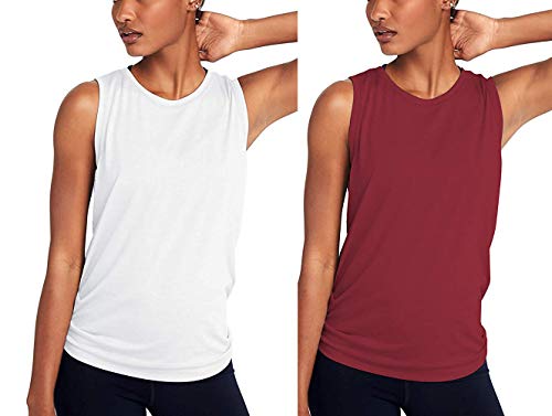 ADOLPH Women's Sexy Open Back Cute Mesh Yoga Workout Sports Shirts Activewear Tank Tops(Wine Red and White,XL)