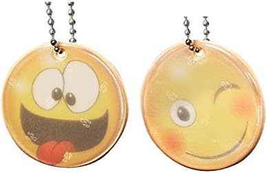 2 reflectors Emoji hangers Ø 5cm incl. chain and clip for school bag, jacket, backpack, sports wear. Reflective on both sides. Crazy and with tongue.