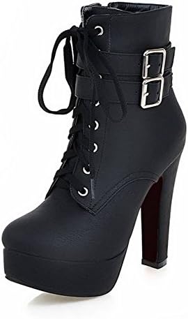 Boots For Women Fashion Ankle High Heels Buckle Round Toe Platform Sexy Style Black 8