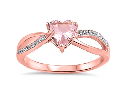 Pink Simulated Morganite Cubic Zirconia Heart Swirl Ring Rose Gold-Tone Plated Sterling Silver Size 9