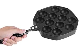 Japanese Takoyaki Pan, Simple to Make Octopus Ball Ideal for Mini Pancake Cake Pop Pan, Aluminum Nonstick Takoyaki Maker, 12 