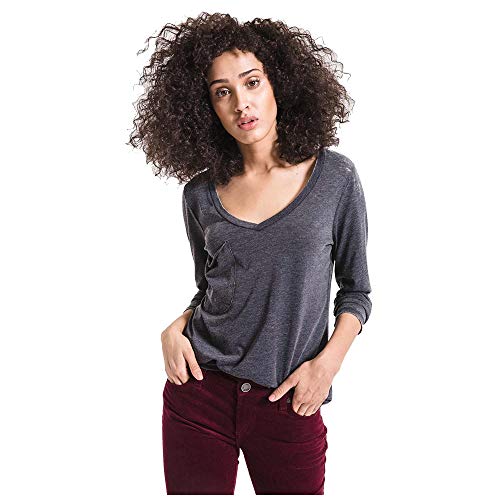 Z SUPPLY Women's The Long Sleeve V Neck Pocket Tee (Large, Black)