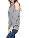 Allegra K Women Batwing Sleeves Cut Out Shoulder Loose Top L Grey