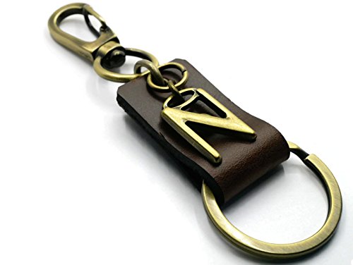 BrownBeans, Mens Women Personalized Initial Monogram Letter Leather Key Fob Keychain (BBKC11000) (N)