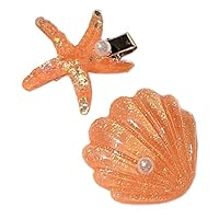 Patiky Womens Girl Starfish Clips Natural Starfish Hairpin Star Hair Headwear Accessories 2 Pack TS02 (Orange Shell Starfish)