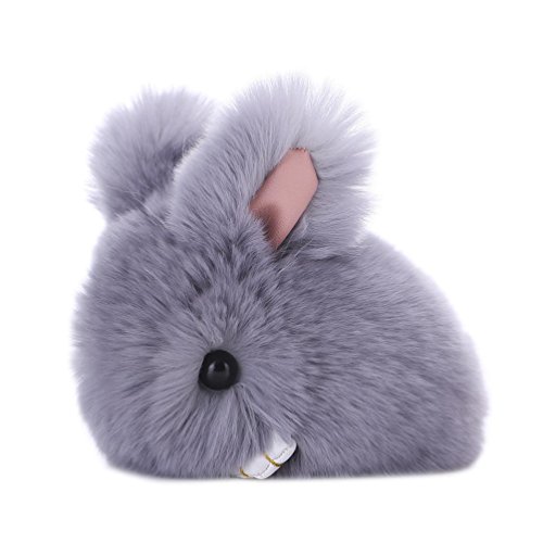 Sunfei Keychain, Rabbit Faux Fur Tassel Keychain Bag Handbag Key Ring Car Key Pendant (Gray)