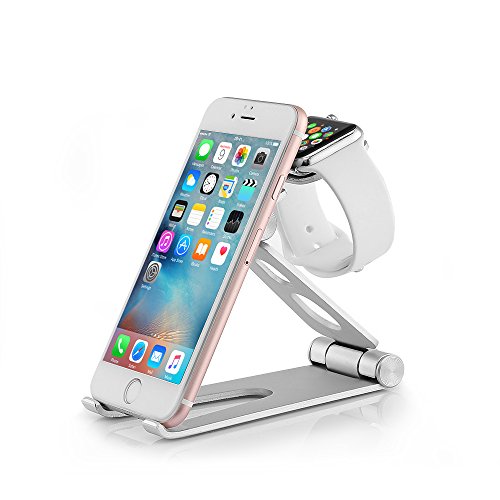 2 in 1 Cell Phone Stand Apple Watch Charging Stands Foldable Aluminium Desktop Tablet Stand Holder Dock for Android Smartphone iWatch iPhone 6 6s 7 8 7 Plus S8 iX ipad (Silver) - Thumbnail 7