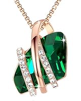 Leafael Wish Stone Pendant Necklace Made Swarovski Crystals (Emerald Green Rose Gold Plated) Gifts Women May Birthstone Jewelry