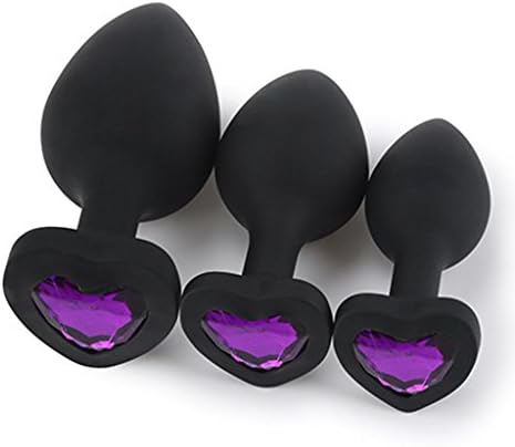 FUK3F Black Silicone 3 Pack/Size Trainer Plug Set Heart Base Adult Toys for Men Women - Purple Jewellery