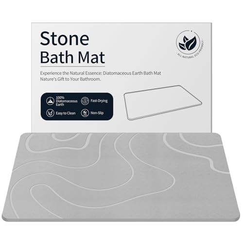 ZIKIBL Stone Bath Mat Diatomaceous Earth Shower Mat Stone Super Absorbent Diatomite Bath Mats for Bathroom Quick-Drying Non-Slip Barhroom Floor Mat, Easy to Clean (Light Gray24 * 16'')