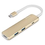 USB C Hub Adapter, Trianium Aluminum Multi Port Charger Dock USB Type C to HDMI / USB C / 2 USB-A 3.0 Port [Pass-Through Charging] For Macbook Pro,Chromebook, Phone,Hard Flash Drive,Other USB C Laptop