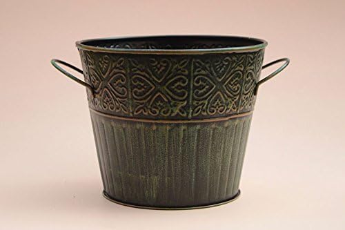 Grassper Metal Round Pot 7" Bucket Style with Handle for Flowers/Plants, Balcony/Garden / Indoor/Outdoor / Home Décor Planter in Patina Finish (Yellow)