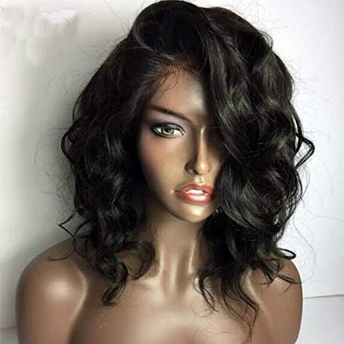 Luckysnow Hair Brazilian Virgin Hair Lace Front Wigs Glueless Short Bob Human Hair Wavy Wigs for Woman 130% Density 10 Inch