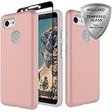 Google Pixel 3 case, ChangeJ Heavy Duty Shockproof Reinforced Hard PC Frame and TPU Bumper with Tempered Glass Screen Protector Protective Case for Google Pixel 3 - Rose Gold