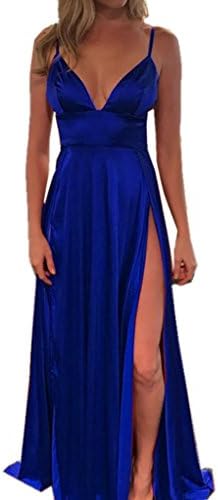 Spbridal Royal Blue Evening Gowns Long Slit Prom Dresses For Juniors