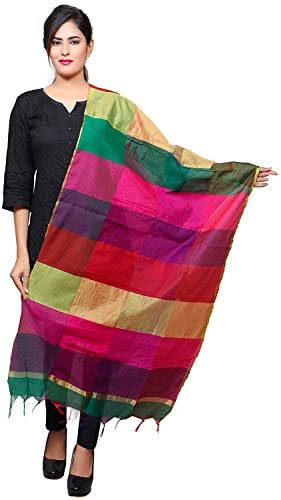 Dupatta World Womens Banarasi Silk Multicolour Checks Solid Dupatta/Chunni (MultiChecks) DW002