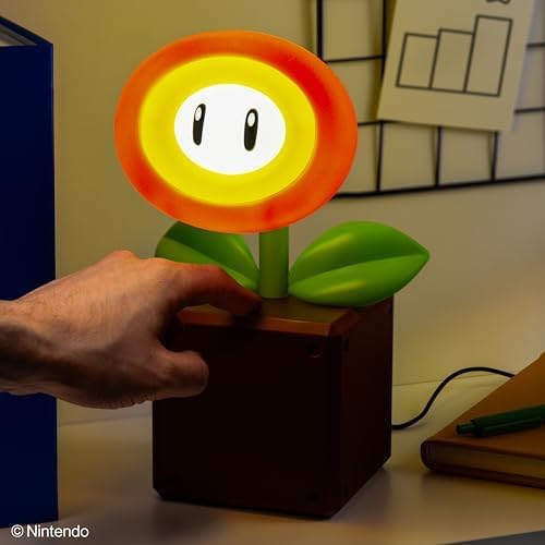 Nintendo Super Mario Fire Flower Licenciado Oficialmente Lâmpada de Secretária LED da Nintendo, Luz de Gamer Alimentada por USB, Presente de Decoração de Casa