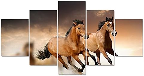 GUAITAI 5 Pieces Running Horse Canvas Wall Paintings for Living Room Arts Animal Pitures Modern Painting Print For Living Room (Frame, 7x11inchx2+7x15inchx2+7x19inchx1)