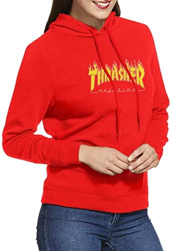 CANDACE SIMMONSS Thrasher Women Fashion Loose Long Sleeve Print Hooded Fleece Pullover Hoodies