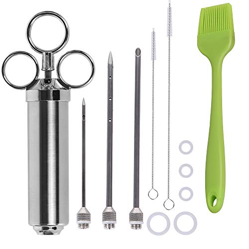 Ostrichy Meat Injector, Stainless Steel Meat Injector Syringe, Flavor Injector Food Injector Syringe Kit with 3 Marinade Injecto, 2-oz Capacity with Brush - Meat Injector Kit for Smoker, Cooking Fish