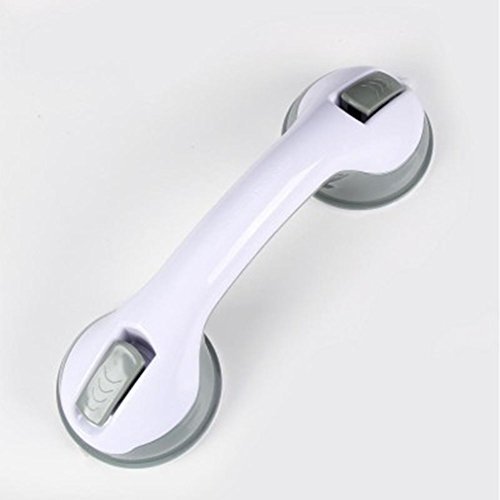 FChome Grip Shower Wall Grab Bar,12 Inches Shower Handle Bar Offers Safe Grip with Strong Hold Suction Cup for Safety Grab in Bathroom (White-Gray)