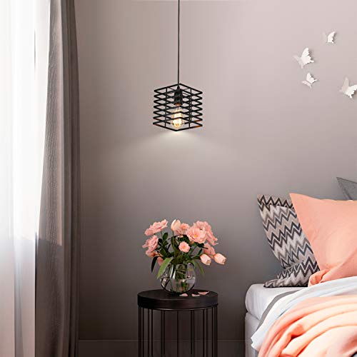 Black Pendant Light, Industrial Hanging Light Fixture Cage Pendant Lighting Edison Small Ceiling Light for Kitchen Island Living Room Bedroom