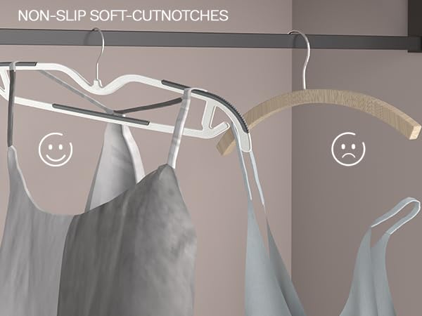 MLKJHHI 60 PACK M-STYLE PLASTIC PANTS HANGERS, THIN SPACE SAVING HANGER WITH RUBBER PADS AND 360° HOOK – NON SLIP CLOTHES HANGERS, CLOSET ORGANIZER FOR CAMISOLE, TANK TOP, DRESSES, SKIRT – GRAY