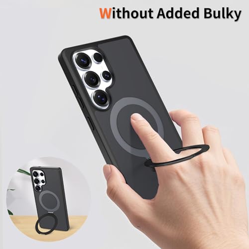 Case for Samsung Galaxy S25 Ultra with Magnetic Stand, Magsafe Case with Rotating Ring, Wireless Charging with Invisible Ring Stand Case Samsung S25 Ultra Protection -Black