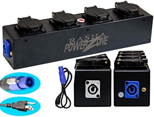 Rasha Products Universal PowerSplitter PowerStrip 4 outlets high voltage capacity with Edison to Powercon 4 ft cable