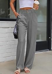 heipeiwa Women's Linen Casual High Waist Wide Leg