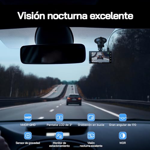 Cámara de Coche Delantera y Trasera 2.5K QHD, Dashcam de Doble Lente para Coches de 170º Gran Angular Monitor de Aparcamiento 24H con Grabación en Bucle y Sensor G
