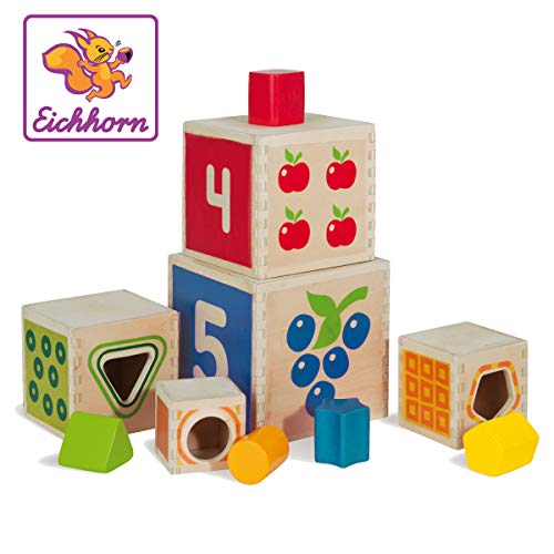 Eichhorn 100002252 - Bunter Steckturm, 10-TLG, Höhe: 40cm, Birkenholz