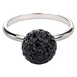 Inox Womens Stainless Steel Black Crystal Ball Polished Ring Size 7 FR12551K-7