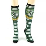 Harry Potter SLYTHERIN Crest Green & White Striped Knee High SOCKS