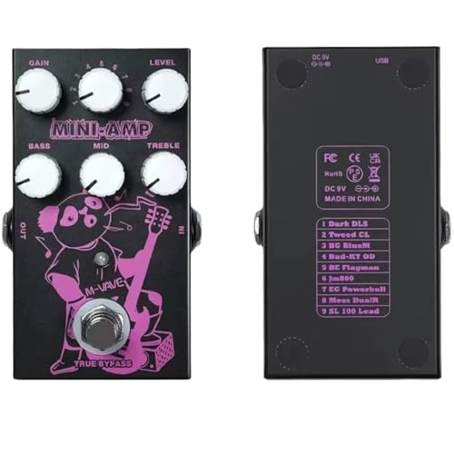VEDO M-VAVE Pedal de efeitos MINI-AMP com simulação de pré-amplificador, 9 efeitos de amplificadores clássicos, equalizador de 3 bandas e true bypass.