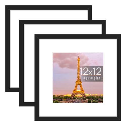 Photo 1 of upsimples 12x12 Picture Frame Made of High Definition Glass, Display Pictures 8x8 with Mat or 12x12 Without Mat, Gallery Wall Frame Set, Black