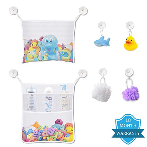 Bath Toy Organizer - Baby Kids Bathtub Net Storage - Multi-Use Organizer Bags Make Bath Toy Storage Easy - Kids Bath Toy Holder - 2 Large Toy Organizer and 10 Ultra Strong Hooks with Key Lock